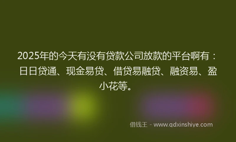2025年的今天有没有贷款公司放款的平台啊有：日日贷通、现金易贷、借贷易融贷、融资易、盈小花等。