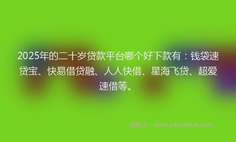 2025年的二十岁贷款平台哪个好下款有：钱袋速贷宝、快易借贷融、人人快借、星海飞贷、超爱速借等。