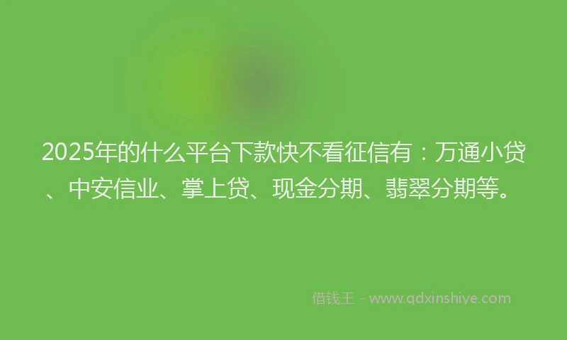 2025年的什么平台下款快不看征信有：万通小贷、中安信业、掌上贷、现金分期、翡翠分期等。