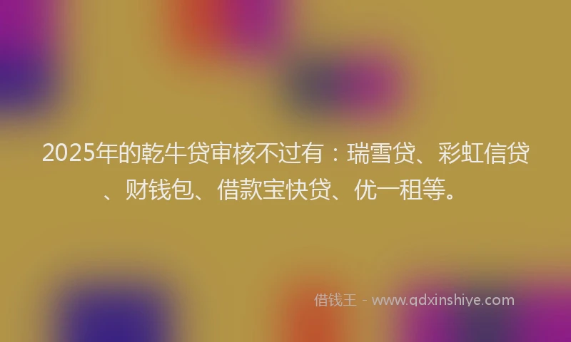 2025年的乾牛贷审核不过有：瑞雪贷、彩虹信贷、财钱包、借款宝快贷、优一租等。
