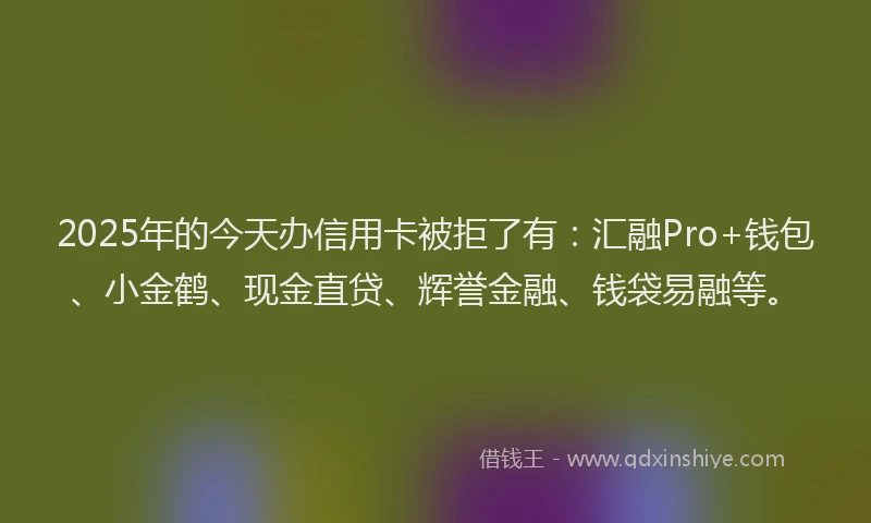 2025年的今天办信用卡被拒了有：汇融Pro+钱包、小金鹤、现金直贷、辉誉金融、钱袋易融等。