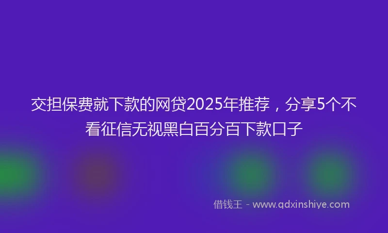 交担保费就下款的网贷2025年推荐，分享5个不看征信无视黑白百分百下款口子