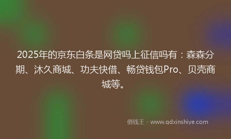 2025年的京东白条是网贷吗上征信吗有：森森分期、沐久商城、功夫快借、畅贷钱包Pro、贝壳商城等。