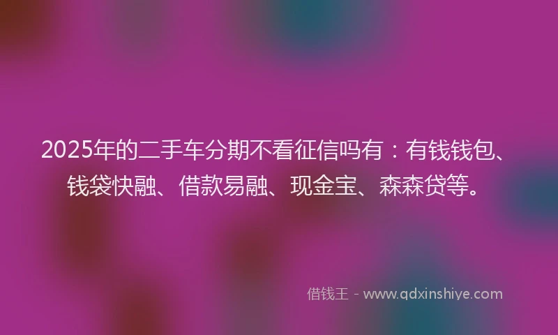 2025年的二手车分期不看征信吗有：有钱钱包、钱袋快融、借款易融、现金宝、森森贷等。