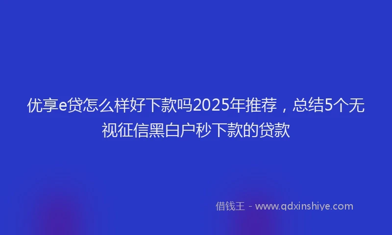 优享e贷怎么样好下款吗2025年推荐，总结5个无视征信黑白户秒下款的贷款