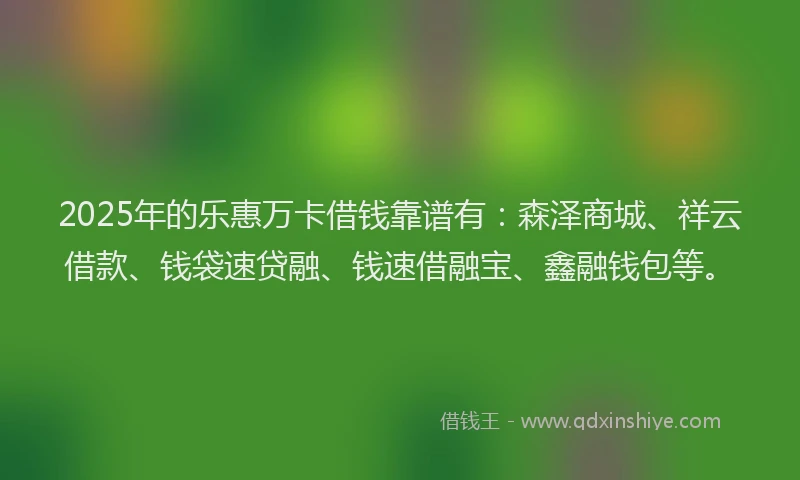 2025年的乐惠万卡借钱靠谱有：森泽商城、祥云借款、钱袋速贷融、钱速借融宝、鑫融钱包等。