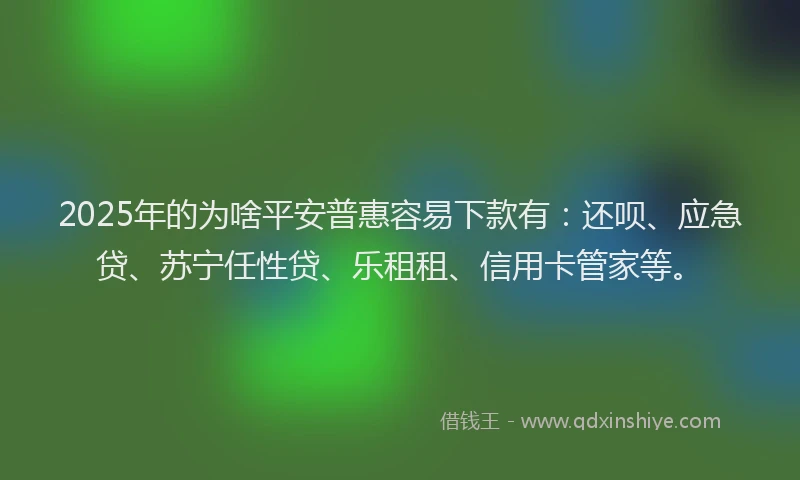 2025年的为啥平安普惠容易下款有：还呗、应急贷、苏宁任性贷、乐租租、信用卡管家等。
