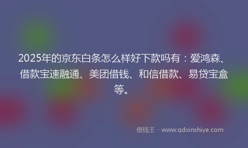 2025年的京东白条怎么样好下款吗有：爱鸿森、借款宝速融通、美团借钱、和信借款、易贷宝盒等。