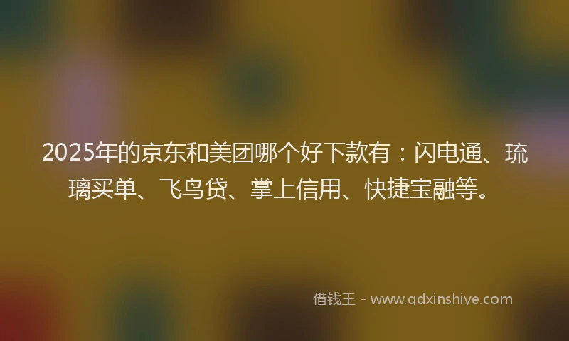 2025年的京东和美团哪个好下款有：闪电通、琉璃买单、飞鸟贷、掌上信用、快捷宝融等。