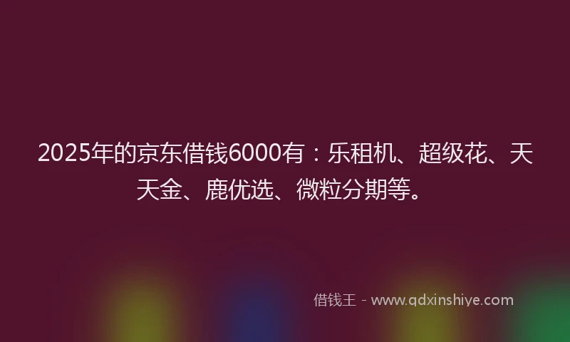 2025年的京东借钱6000有：乐租机、超级花、天天金、鹿优选、微粒分期等。