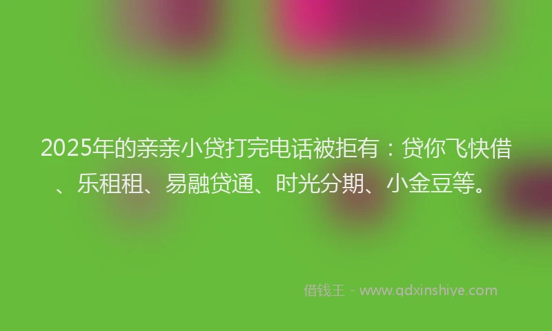 2025年的亲亲小贷打完电话被拒有：贷你飞快借、乐租租、易融贷通、时光分期、小金豆等。