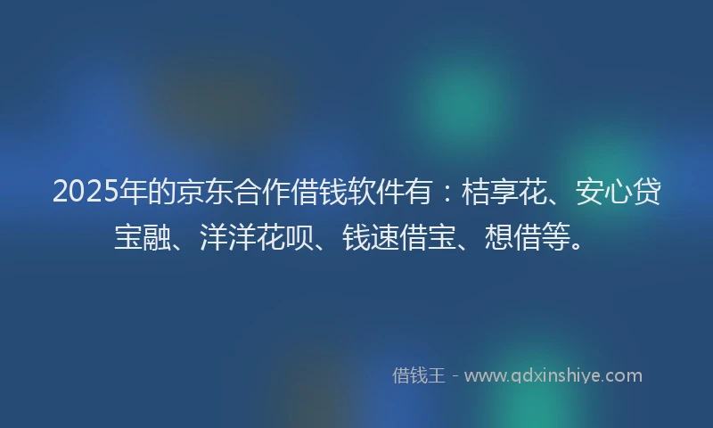 2025年的京东合作借钱软件有：桔享花、安心贷宝融、洋洋花呗、钱速借宝、想借等。