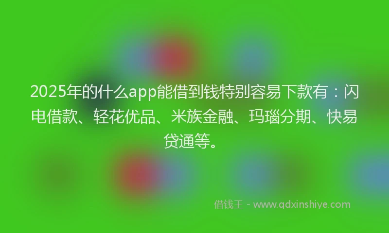 2025年的什么app能借到钱特别容易下款有:闪电借款、轻花优品、米族金融、玛瑙分期、快易贷通等。