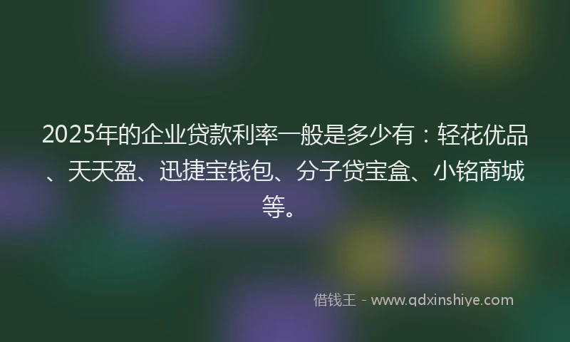 2025年的企业贷款利率一般是多少有：轻花优品、天天盈、迅捷宝钱包、分子贷宝盒、小铭商城等。