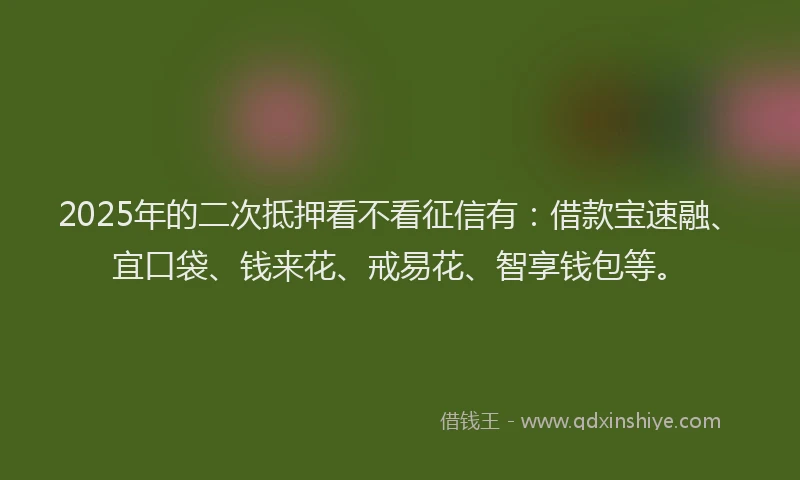 2025年的二次抵押看不看征信有：借款宝速融、宜口袋、钱来花、戒易花、智享钱包等。