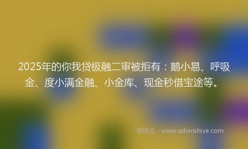 2025年的你我贷极融二审被拒有：鹅小易、呼吸金、度小满金融、小金库、现金秒借宝途等。