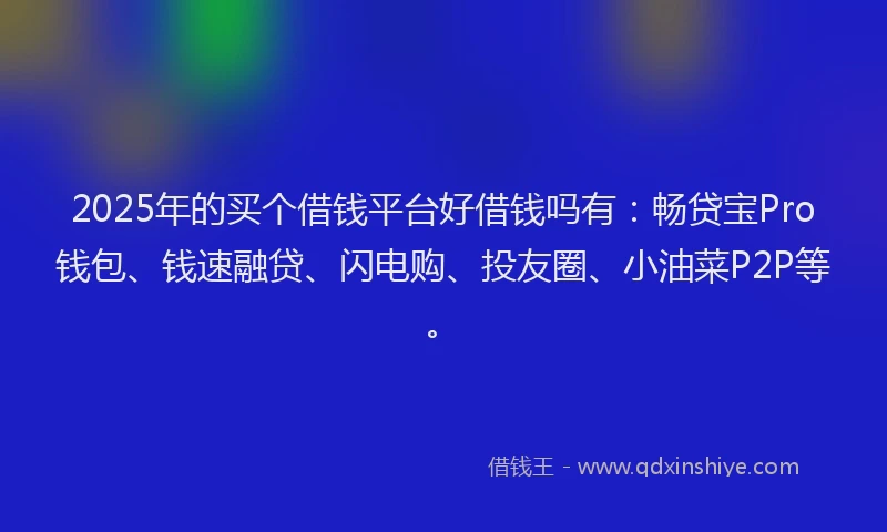 2025年的买个借钱平台好借钱吗有：畅贷宝Pro钱包、钱速融贷、闪电购、投友圈、小油菜P2P等。