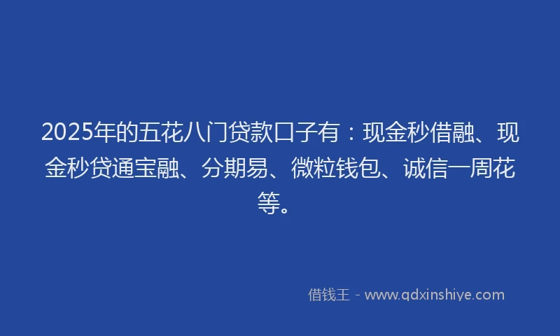 2025年的五花八门贷款口子有：现金秒借融、现金秒贷通宝融、分期易、微粒钱包、诚信一周花等。