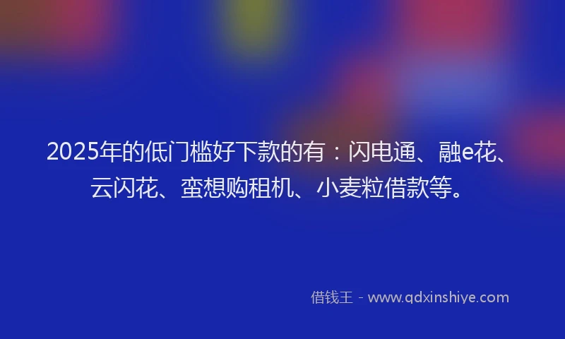 2025年的低门槛好下款的有：闪电通、融e花、云闪花、蛮想购租机、小麦粒借款等。