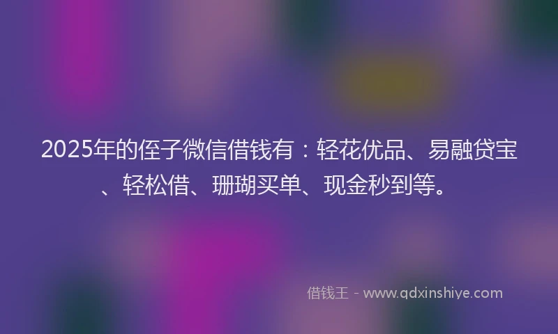 2025年的侄子微信借钱有：轻花优品、易融贷宝、轻松借、珊瑚买单、现金秒到等。