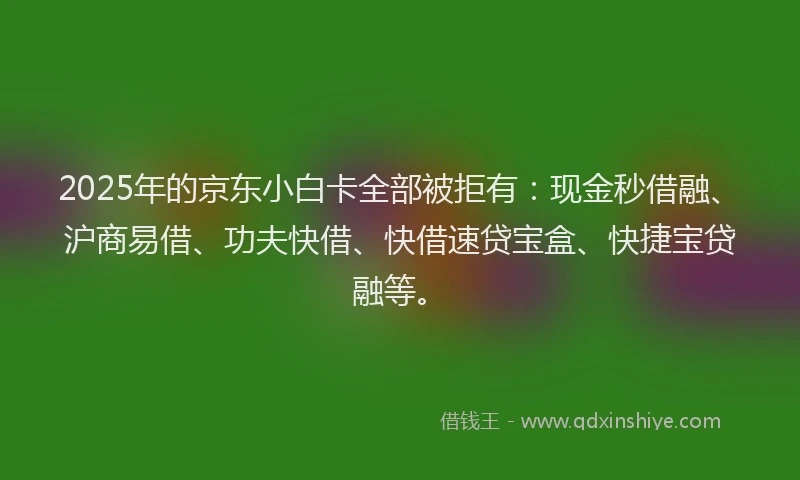 2025年的京东小白卡全部被拒有:现金秒借融、沪商易借、功夫快借、快借速贷宝盒、快捷宝贷融等。