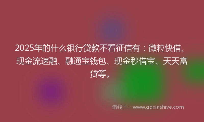 2025年的什么银行贷款不看征信有：微粒快借、现金流速融、融通宝钱包、现金秒借宝、天天富贷等。