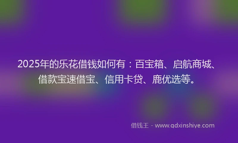 2025年的乐花借钱如何有：百宝箱、启航商城、借款宝速借宝、信用卡贷、鹿优选等。