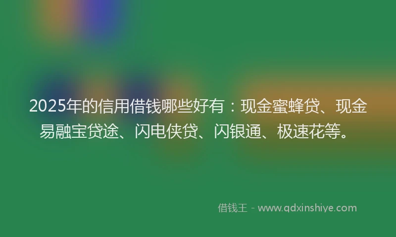 2025年的信用借钱哪些好有：现金蜜蜂贷、现金易融宝贷途、闪电侠贷、闪银通、极速花等。