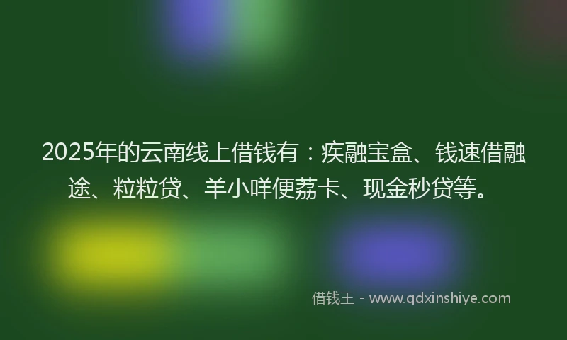 2025年的云南线上借钱有：疾融宝盒、钱速借融途、粒粒贷、羊小咩便荔卡、现金秒贷等。
