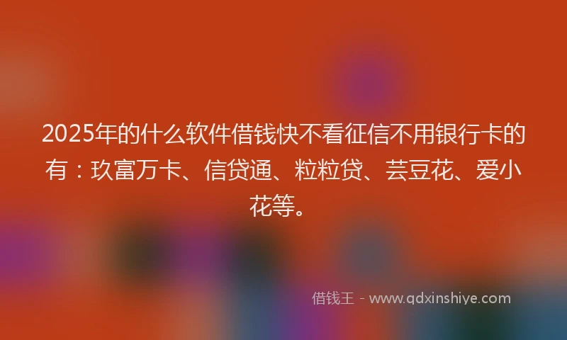 2025年的什么软件借钱快不看征信不用银行卡的有：玖富万卡、信贷通、粒粒贷、芸豆花、爱小花等。