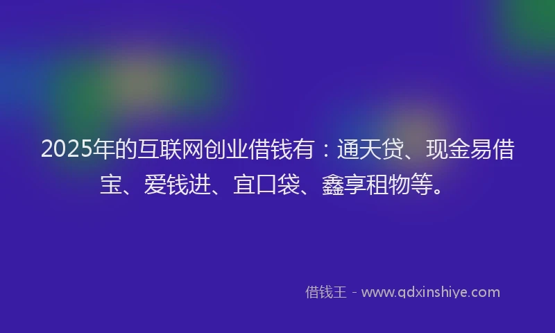 2025年的互联网创业借钱有：通天贷、现金易借宝、爱钱进、宜口袋、鑫享租物等。