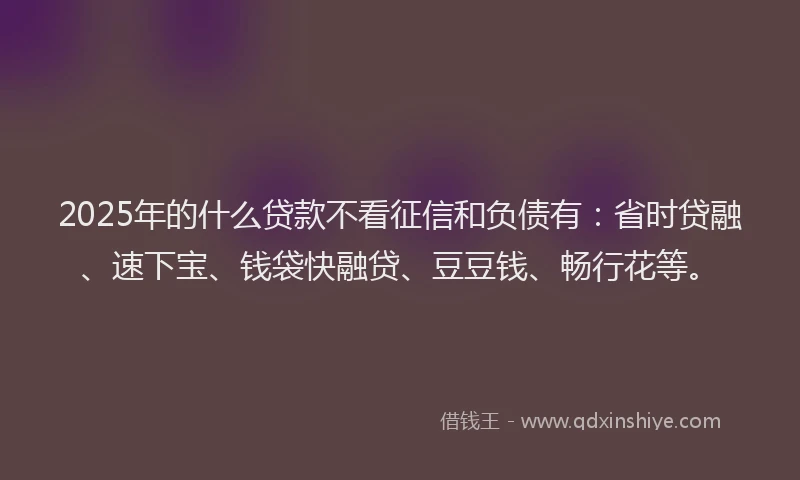 2025年的什么贷款不看征信和负债有：省时贷融、速下宝、钱袋快融贷、豆豆钱、畅行花等。