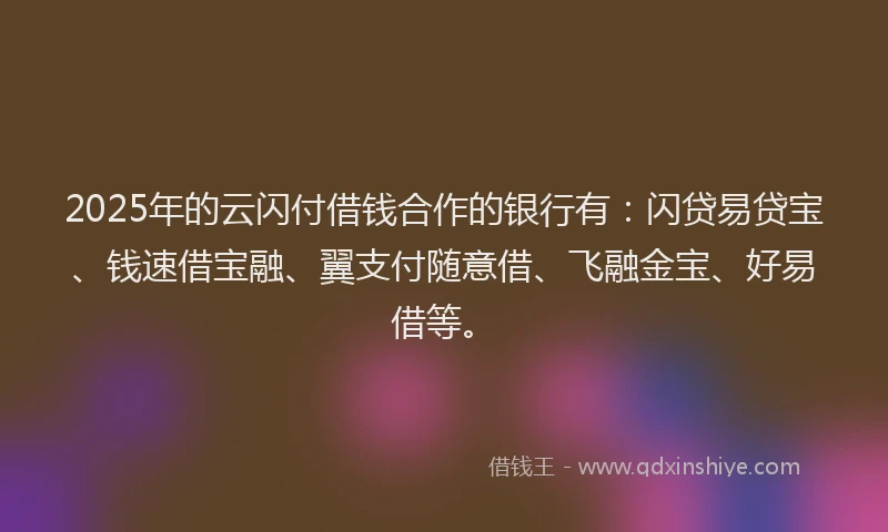 2025年的云闪付借钱合作的银行有：闪贷易贷宝、钱速借宝融、翼支付随意借、飞融金宝、好易借等。