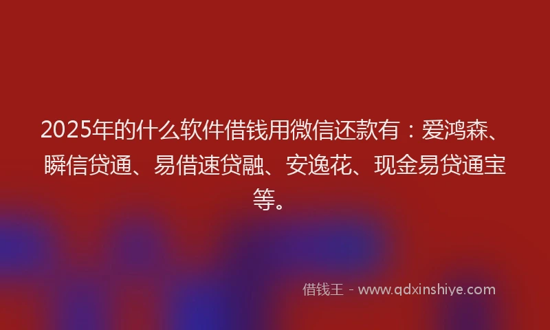 2025年的什么软件借钱用微信还款有：爱鸿森、瞬信贷通、易借速贷融、安逸花、现金易贷通宝等。