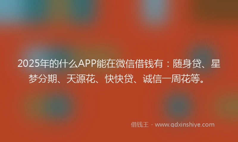 2025年的什么APP能在微信借钱有：随身贷、星梦分期、天源花、快快贷、诚信一周花等。