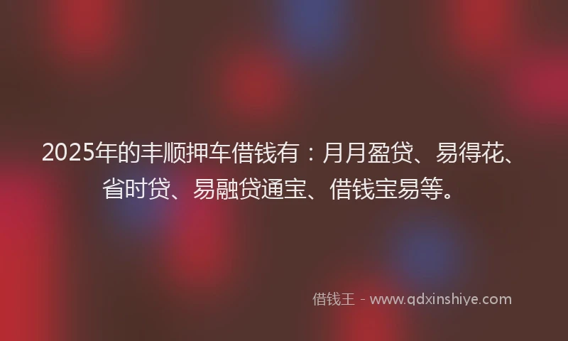 2025年的丰顺押车借钱有：月月盈贷、易得花、省时贷、易融贷通宝、借钱宝易等。