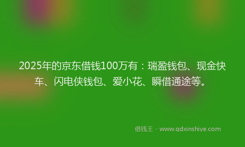 2025年的京东借钱100万有：瑞盈钱包、现金快车、闪电侠钱包、爱小花、瞬借通途等。
