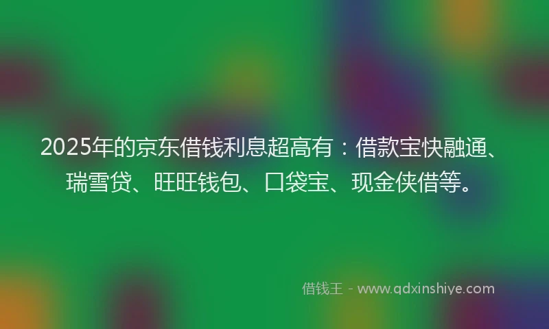 2025年的京东借钱利息超高有：借款宝快融通、瑞雪贷、旺旺钱包、口袋宝、现金侠借等。
