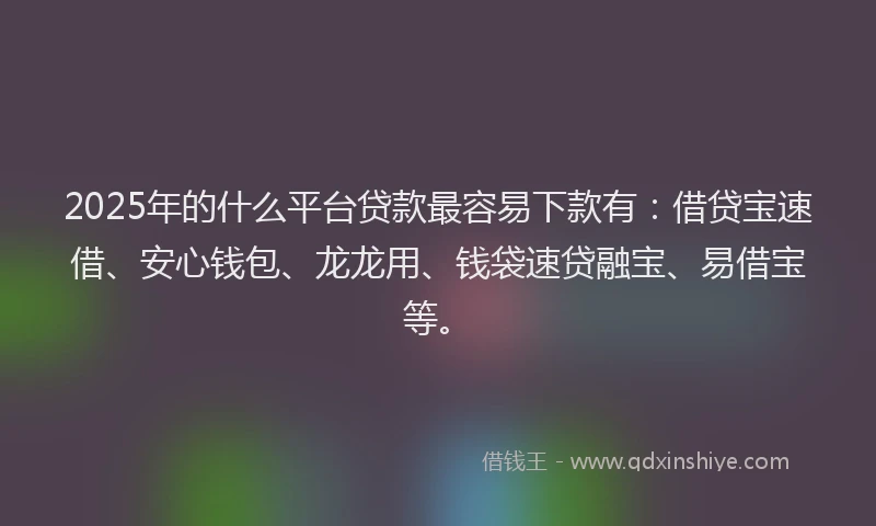 2025年的什么平台贷款最容易下款有：借贷宝速借、安心钱包、龙龙用、钱袋速贷融宝、易借宝等。