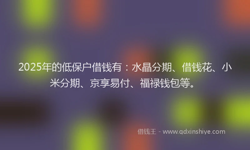 2025年的低保户借钱有：水晶分期、借钱花、小米分期、京享易付、福禄钱包等。