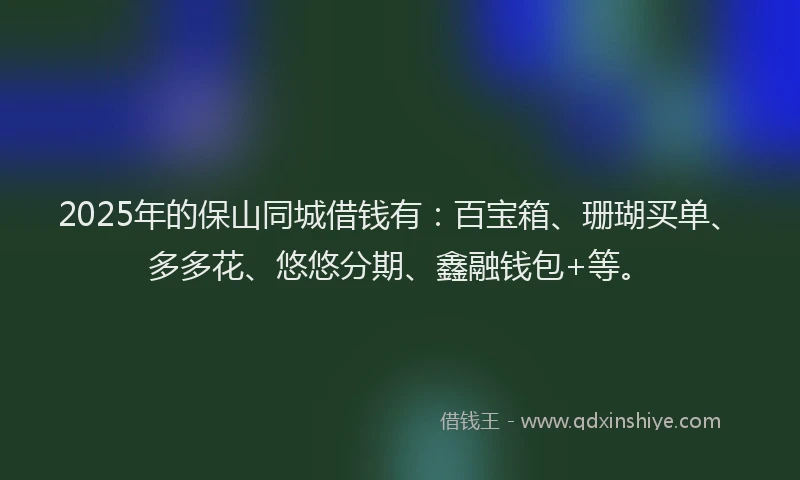 2025年的保山同城借钱有：百宝箱、珊瑚买单、多多花、悠悠分期、鑫融钱包+等。