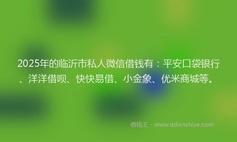 2025年的临沂市私人微信借钱有：平安口袋银行、洋洋借呗、快快易借、小金象、优米商城等。