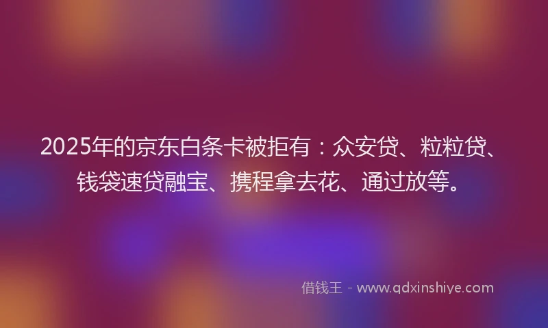 2025年的京东白条卡被拒有：众安贷、粒粒贷、钱袋速贷融宝、携程拿去花、通过放等。