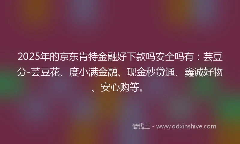 2025年的京东肯特金融好下款吗安全吗有：芸豆分-芸豆花、度小满金融、现金秒贷通、鑫诚好物、安心购等。