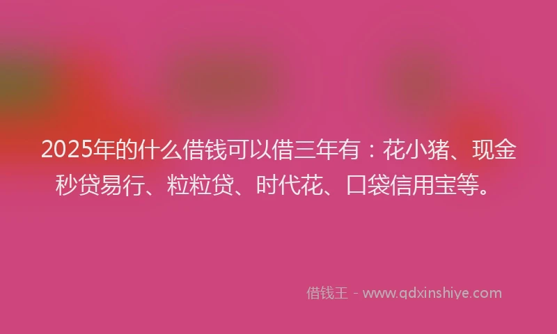2025年的什么借钱可以借三年有：花小猪、现金秒贷易行、粒粒贷、时代花、口袋信用宝等。