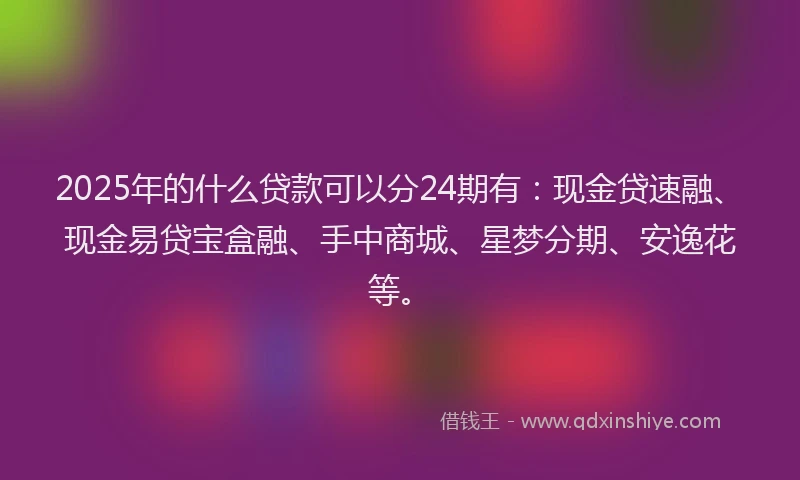 2025年的什么贷款可以分24期有：现金贷速融、现金易贷宝盒融、手中商城、星梦分期、安逸花等。