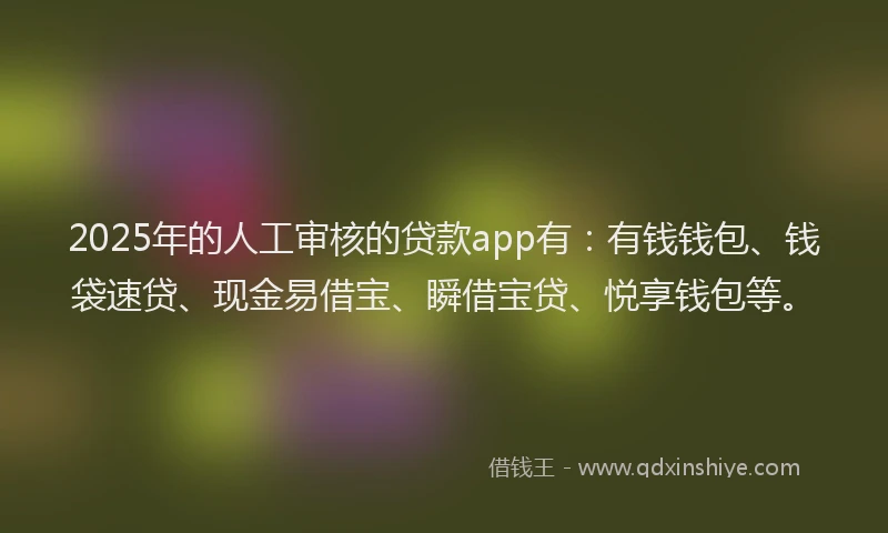 2025年的人工审核的贷款app有:有钱钱包、钱袋速贷、现金易借宝、瞬借宝贷、悦享钱包等。