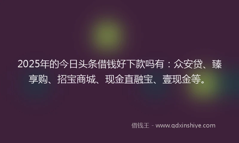 2025年的今日头条借钱好下款吗有：众安贷、臻享购、招宝商城、现金直融宝、壹现金等。