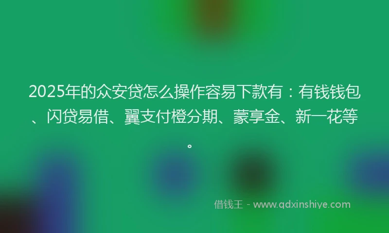 2025年的众安贷怎么操作容易下款有：有钱钱包、闪贷易借、翼支付橙分期、蒙享金、新一花等。