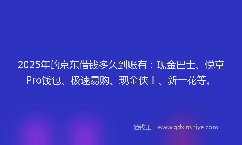 2025年的京东借钱多久到账有:现金巴士、悦享Pro钱包、极速易购、现金侠士、新一花等。